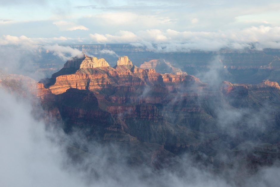 misty view of the north rim of the grand canyon from the north rim lodge viewpoint