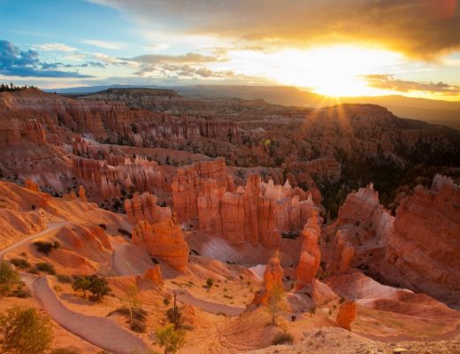 an exquisite sunrise shines over bryce canyon