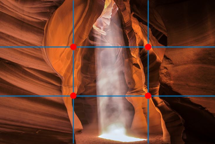 a rule of thirds grid is over Lori's photo, showing the compositional elements