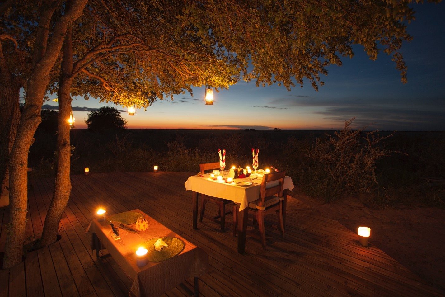 al fresco dining in Botswana with lovely light