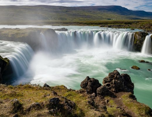 godafoss and its amazing half circle waterfall