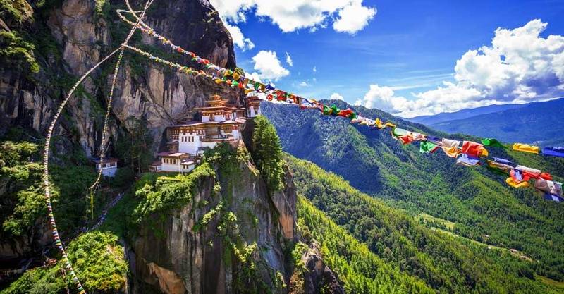 tiger's nest monastery with a blue sky