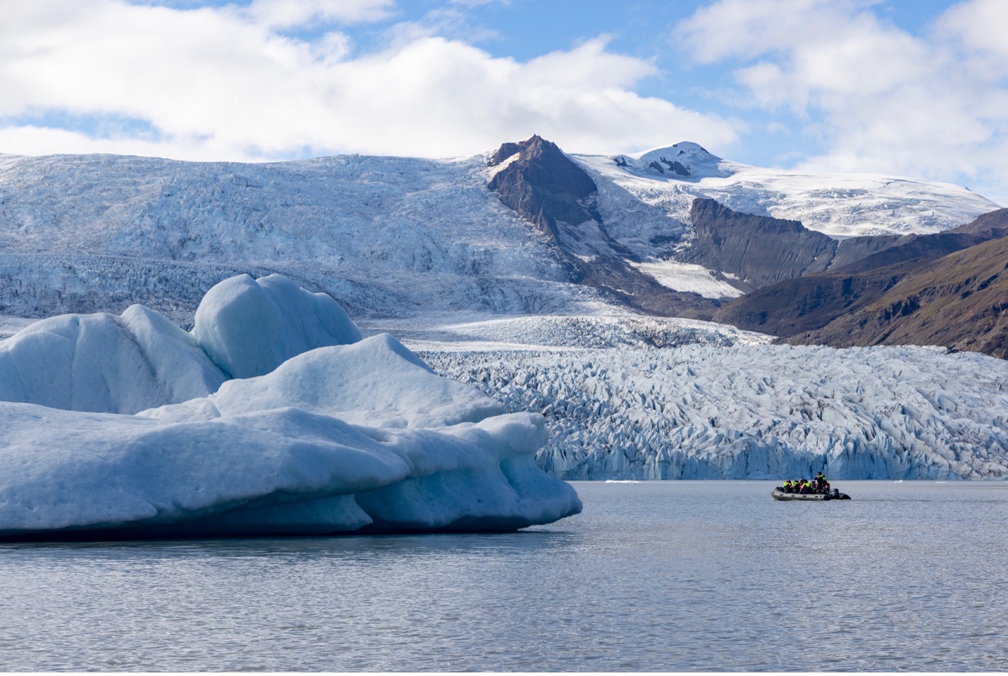 glacial lagoon with a small boat
