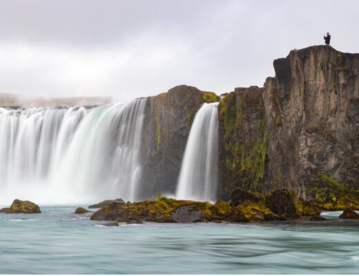 Godafoss waterfall in iceland with silky water