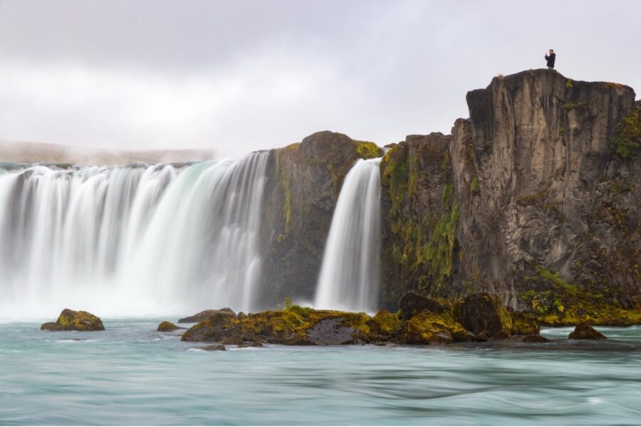 Godafoss waterfall in iceland with silky water