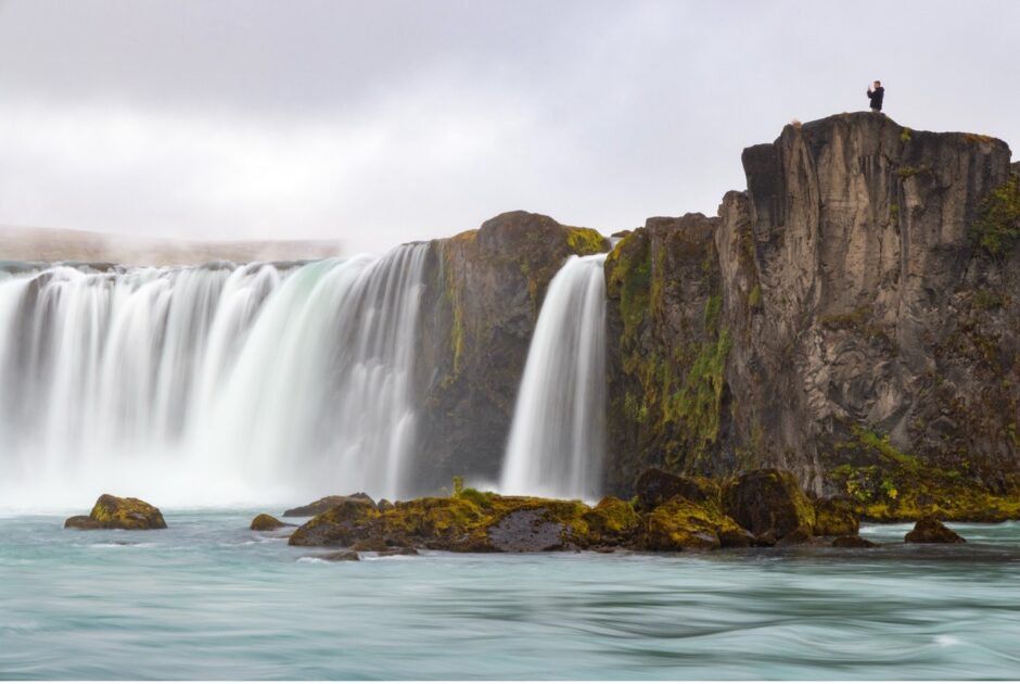 Godafoss waterfall in iceland with silky water